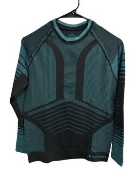 Meetyoo Large Black Teal Thermal Long Sleeve Shirt Gorpcore Sporty Athleisure